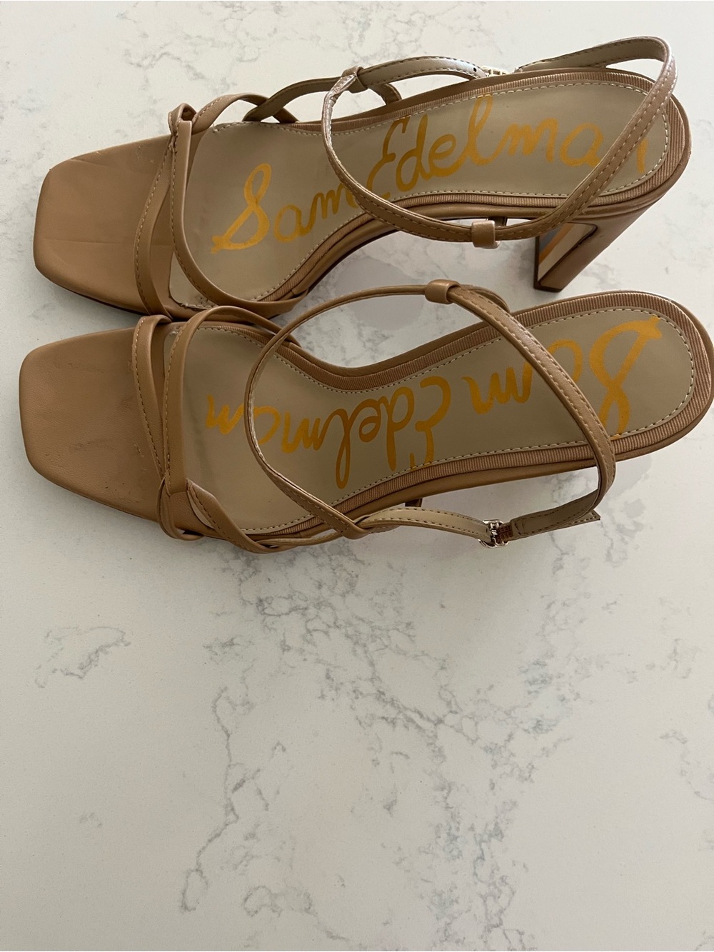 Sam Edelman Emmie Beige Strappy Block Heel Sandals - Picture 4 of 7